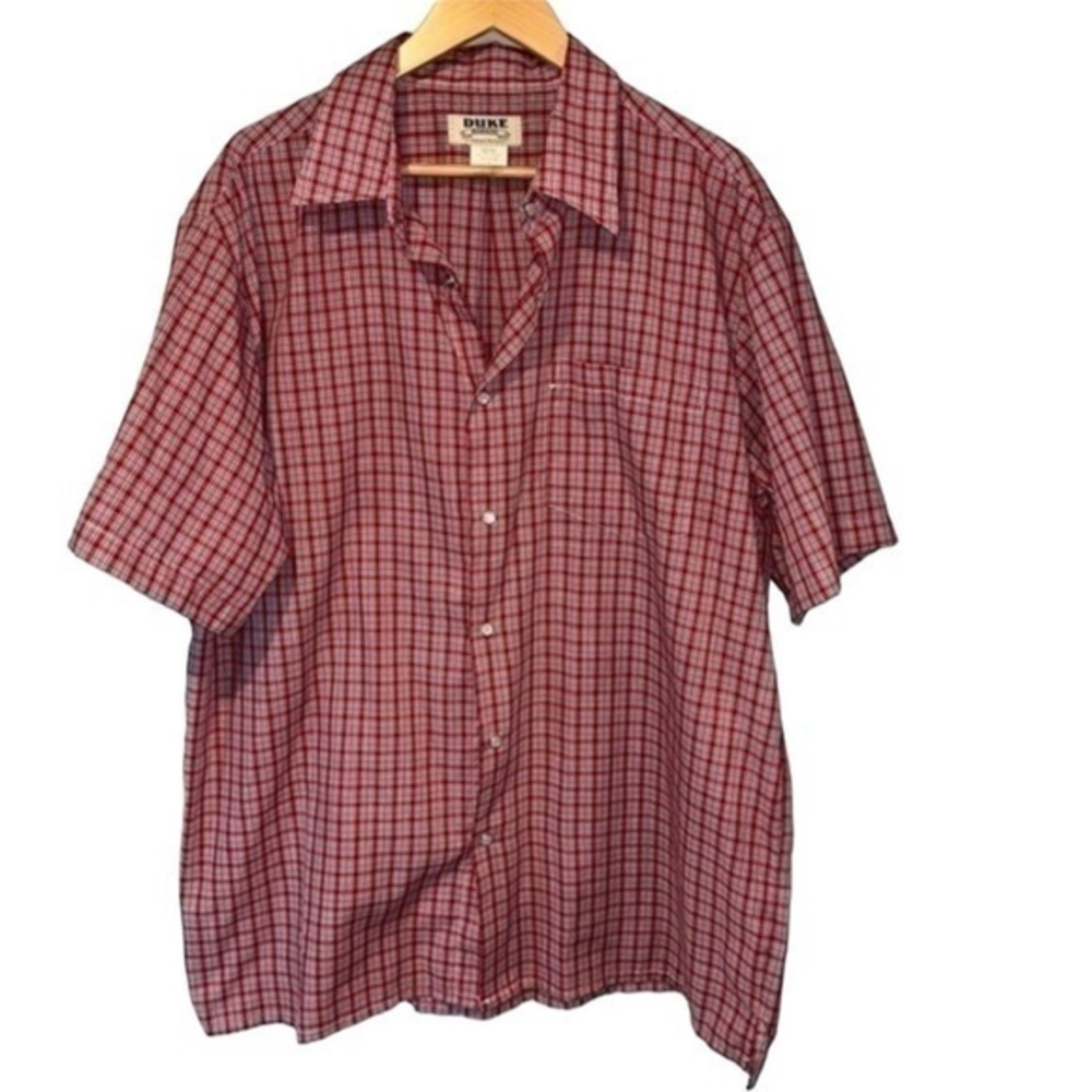 Duke Haband Mens XL Red Plaid Short Sleeve Button Down‎ Shirt Pocket #165